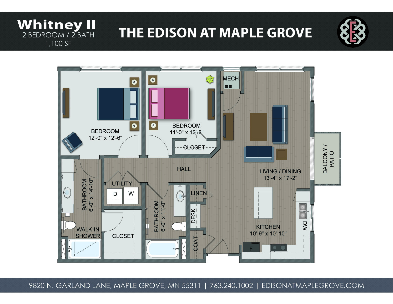 Whitney Floor Plan at The Edison at Maple Grove, Minnesota, 55311
