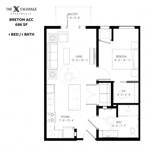 Aberdeen Floor Plan at The Exchange Apartments, New Brighton, MN, 55112