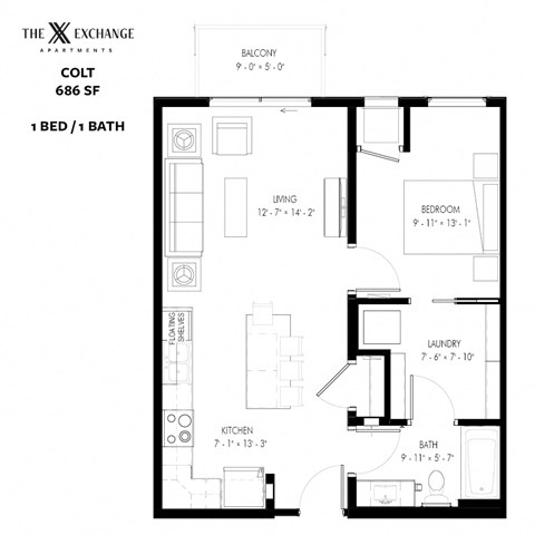 Colt Floor Plan at The Exchange Apartments, Minnesota