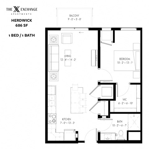 Herdwick Floor Plan at The Exchange Apartments, Minnesota, 55112