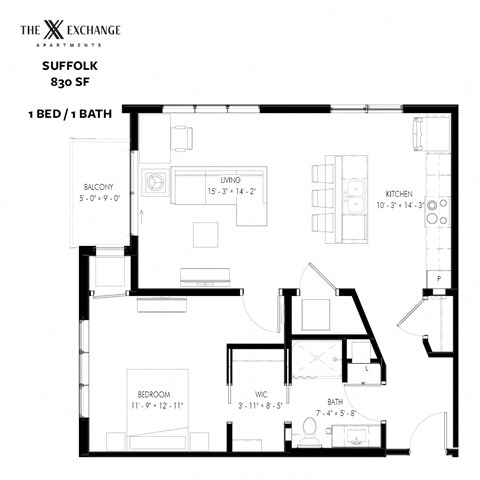 Suffolk Floor Plan at The Exchange Apartments, New Brighton, Minnesota