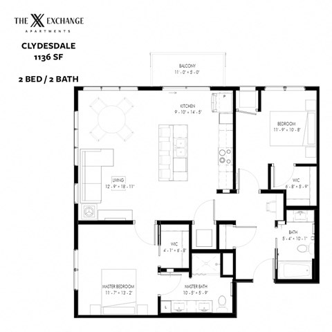 Clydesdale Floor Plan at The Exchange Apartments, Minnesota, 55112