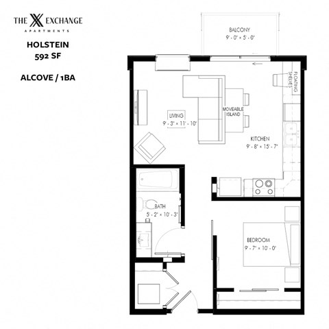 Holstein Floor Plan at The Exchange Apartments, New Brighton, MN, 55112