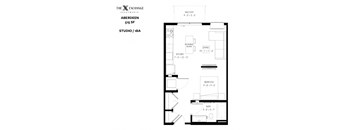 Aberdeen studio floor plan at The Exchange Apartments in New Brighton, MN