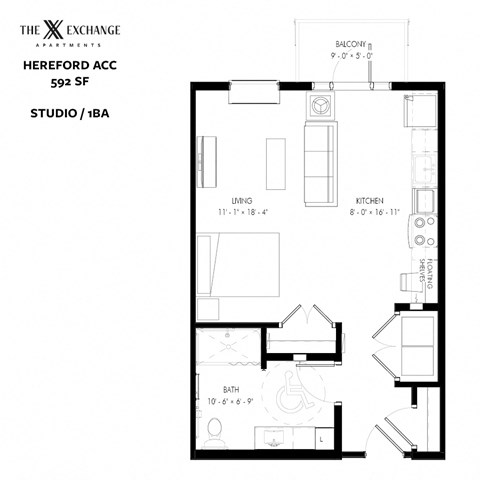 Hereford ACC Floor Plan at The Exchange Apartments, Minnesota, 55112