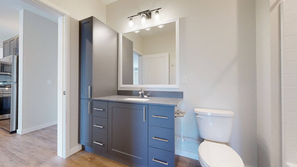 a bathroom with a toilet sink and mirror