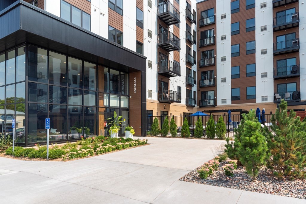 close up of the leasing office at the bradley braddock road station apartments