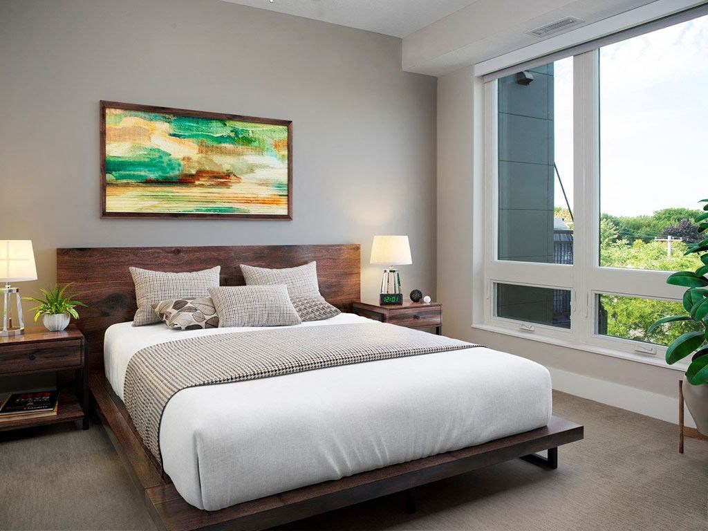 Bedroom interior at The Finn, Minnesota