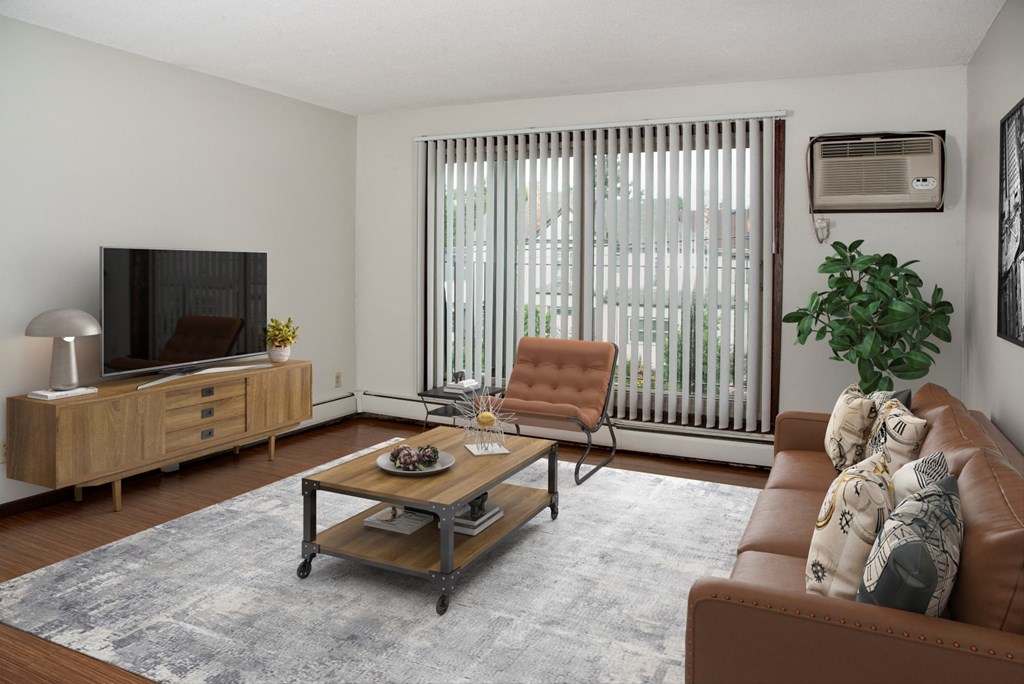 a living room with a couch and a coffee table