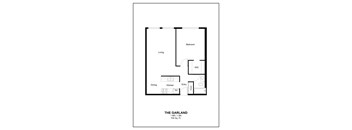a floor plan of the garland 1 bedroom unit