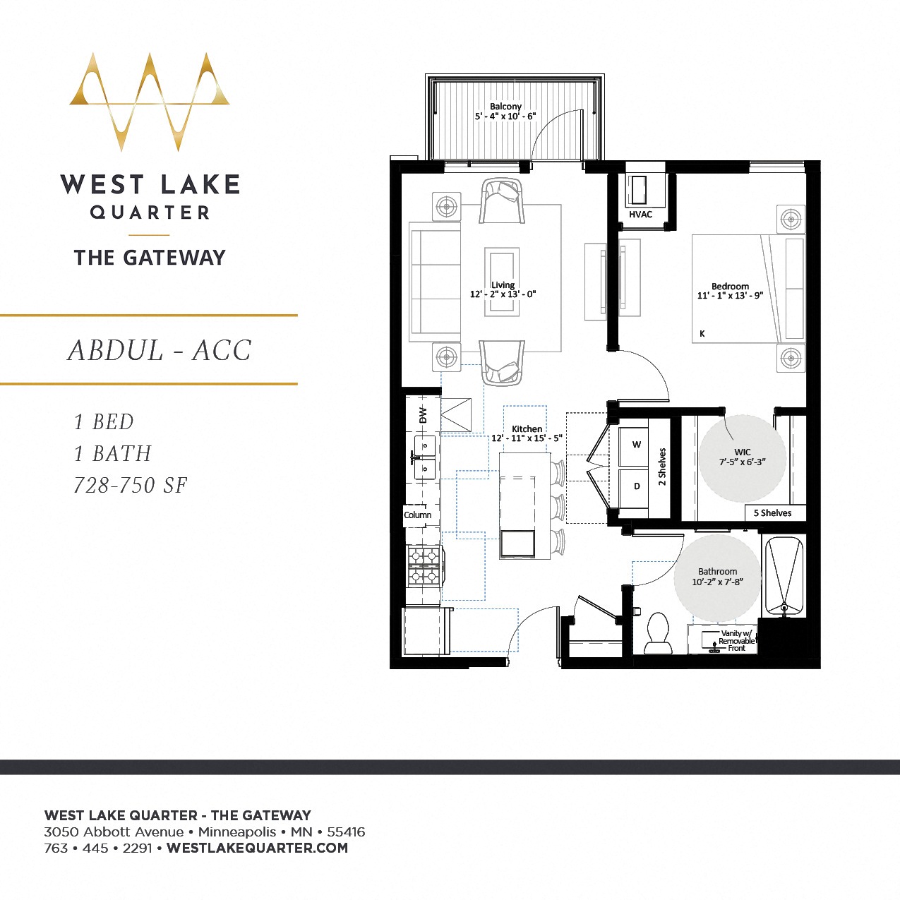 Abdul ACC one bedroom floor plan at The Gateway at West Lake Quarter in Minneapolis, MN