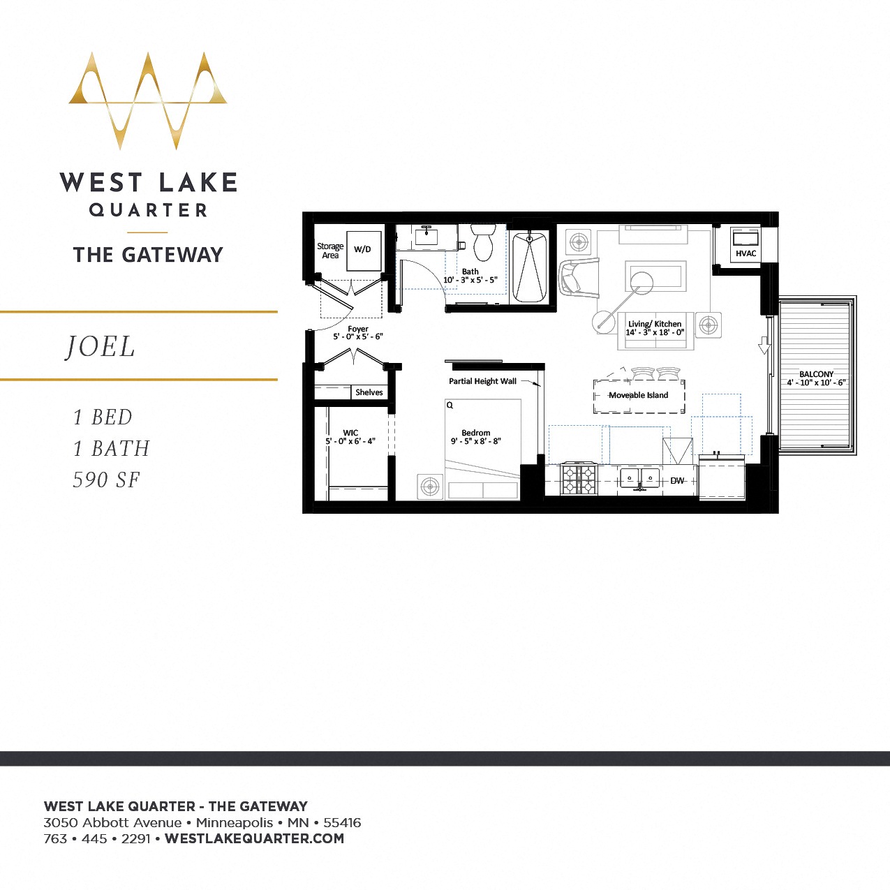 Joel one bedroom floor plan at The Gateway at West Lake Quarter in Minneapolis, MN