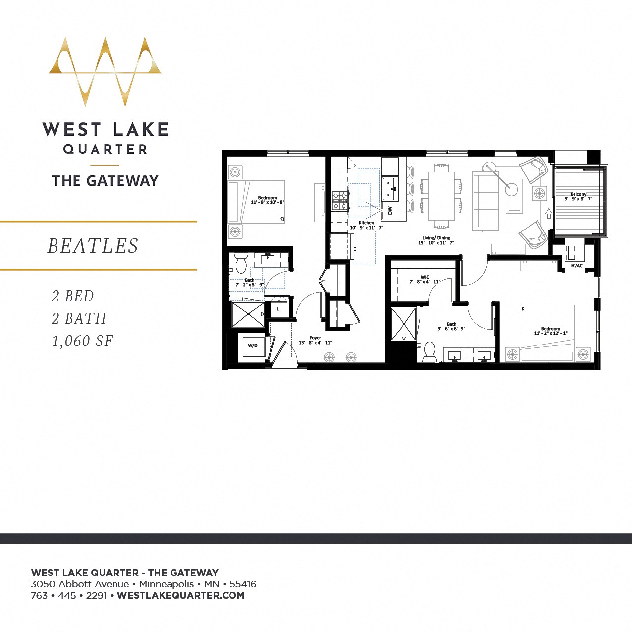 Beatles two bedroom floor plan at The Gateway at West Lake Quarter in Minneapolis, MN