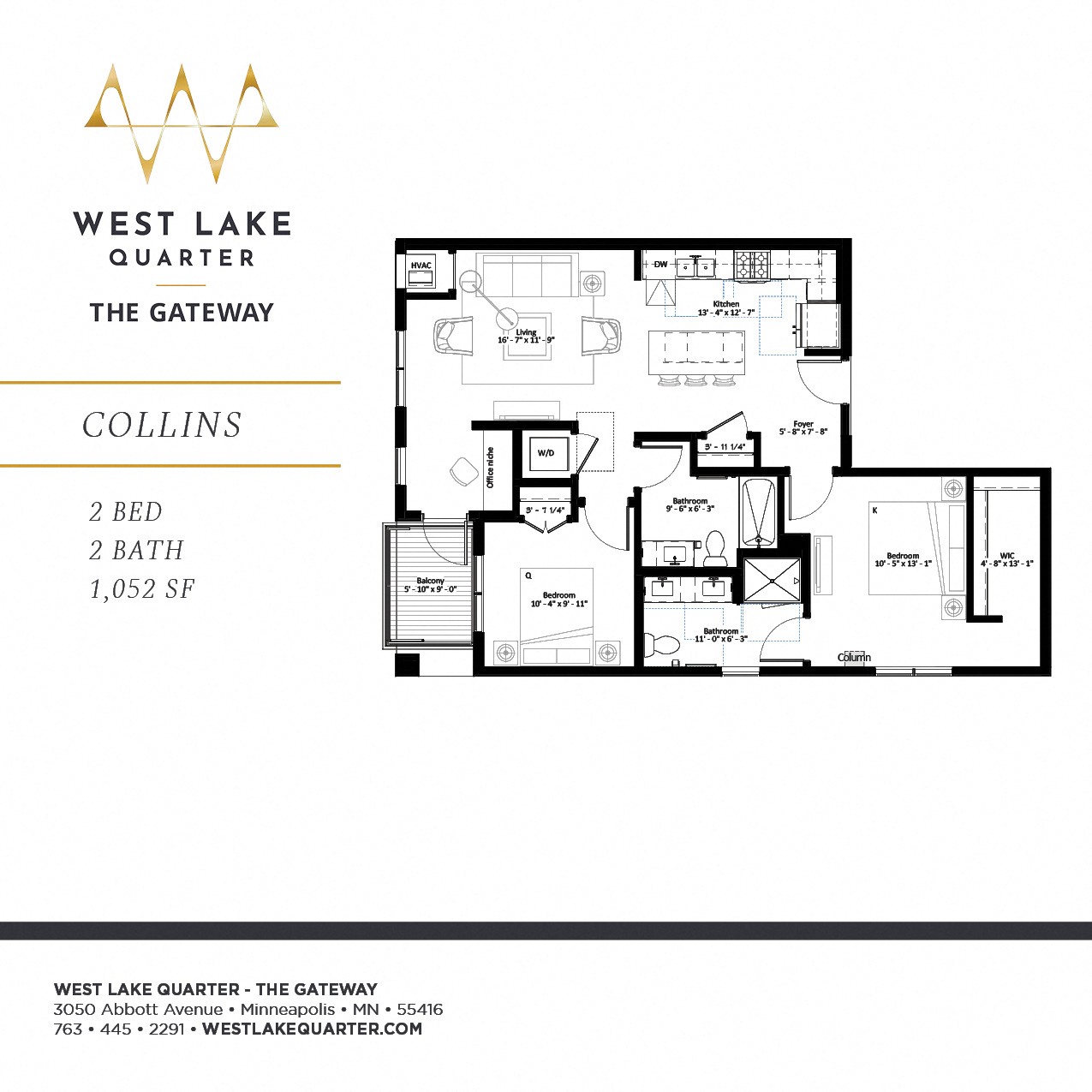 Collins two bedroom floor plan at The Gateway at West Lake Quarter in Minneapolis, MN