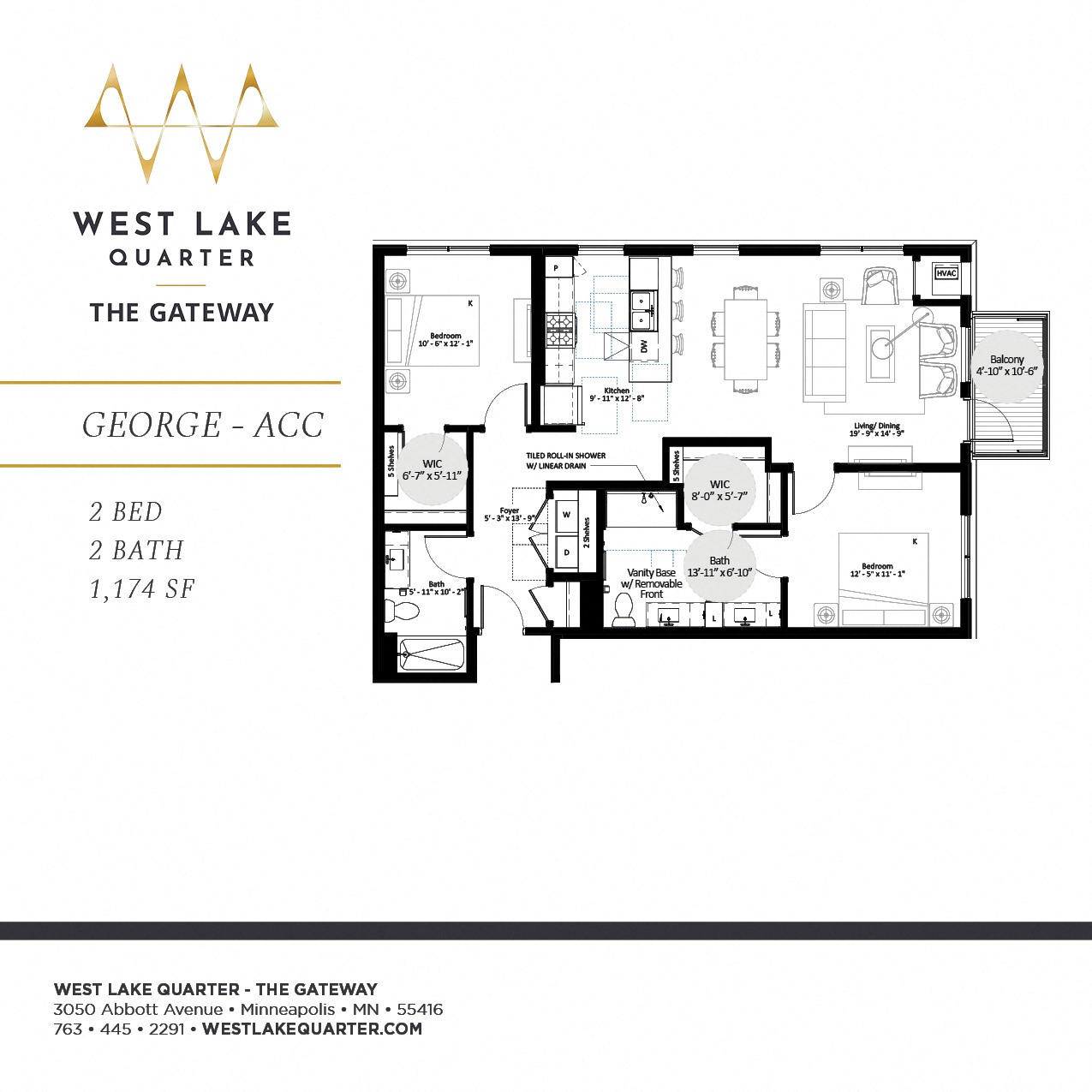 George ACC two bedroom floor plan at The Gateway at West Lake Quarter in Minneapolis, MN