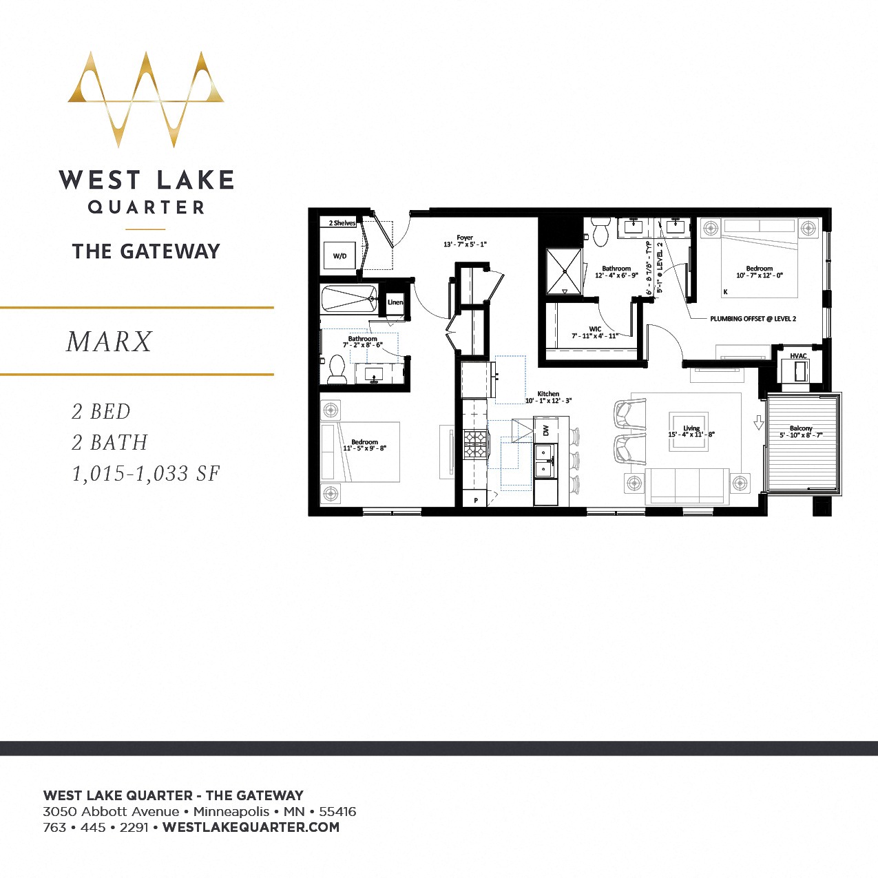 Marx two bedroom floor plan at The Gateway at West Lake Quarter in Minneapolis, MN