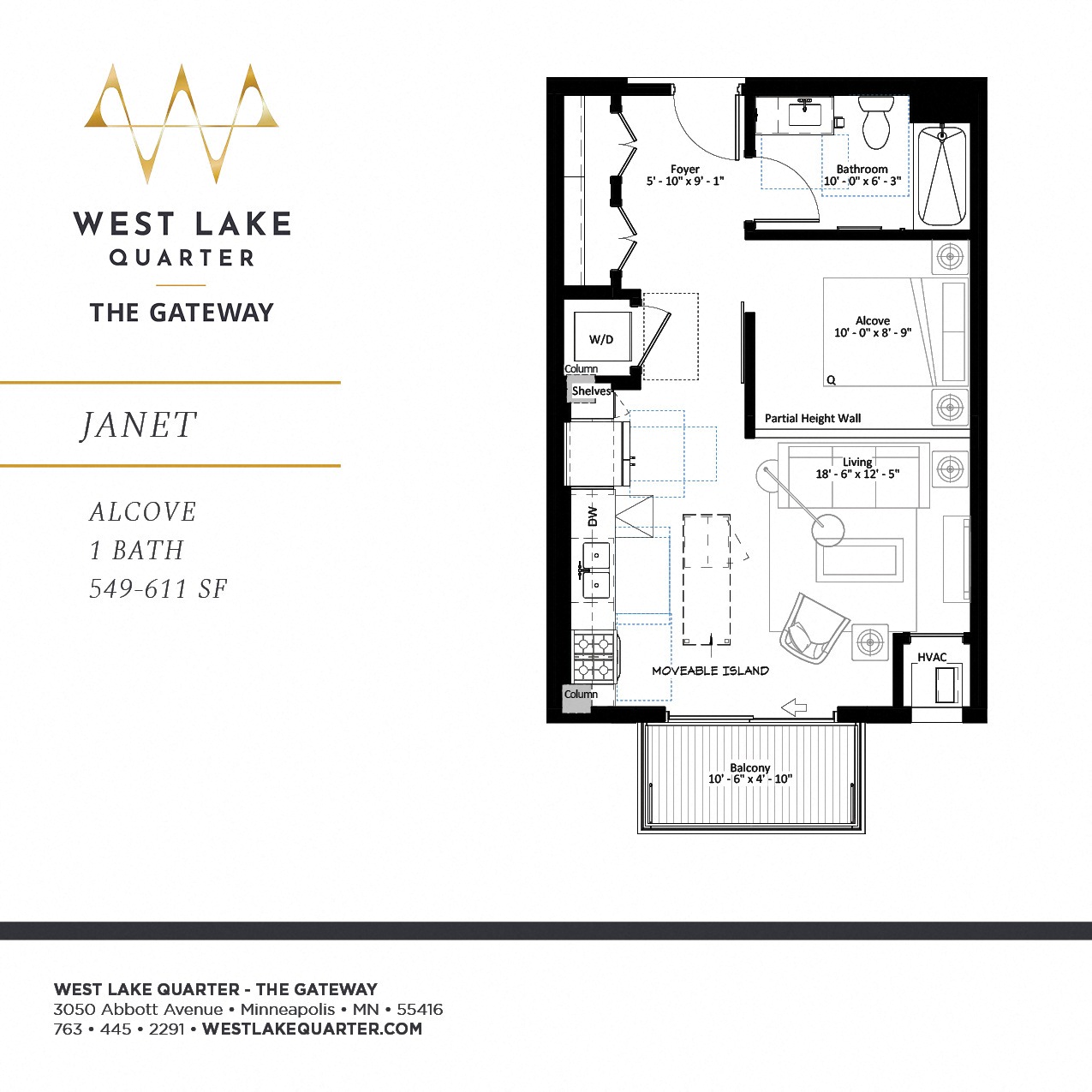 Janet alcove floor plan at The Gateway at West Lake Quarter in Minneapolis, MN