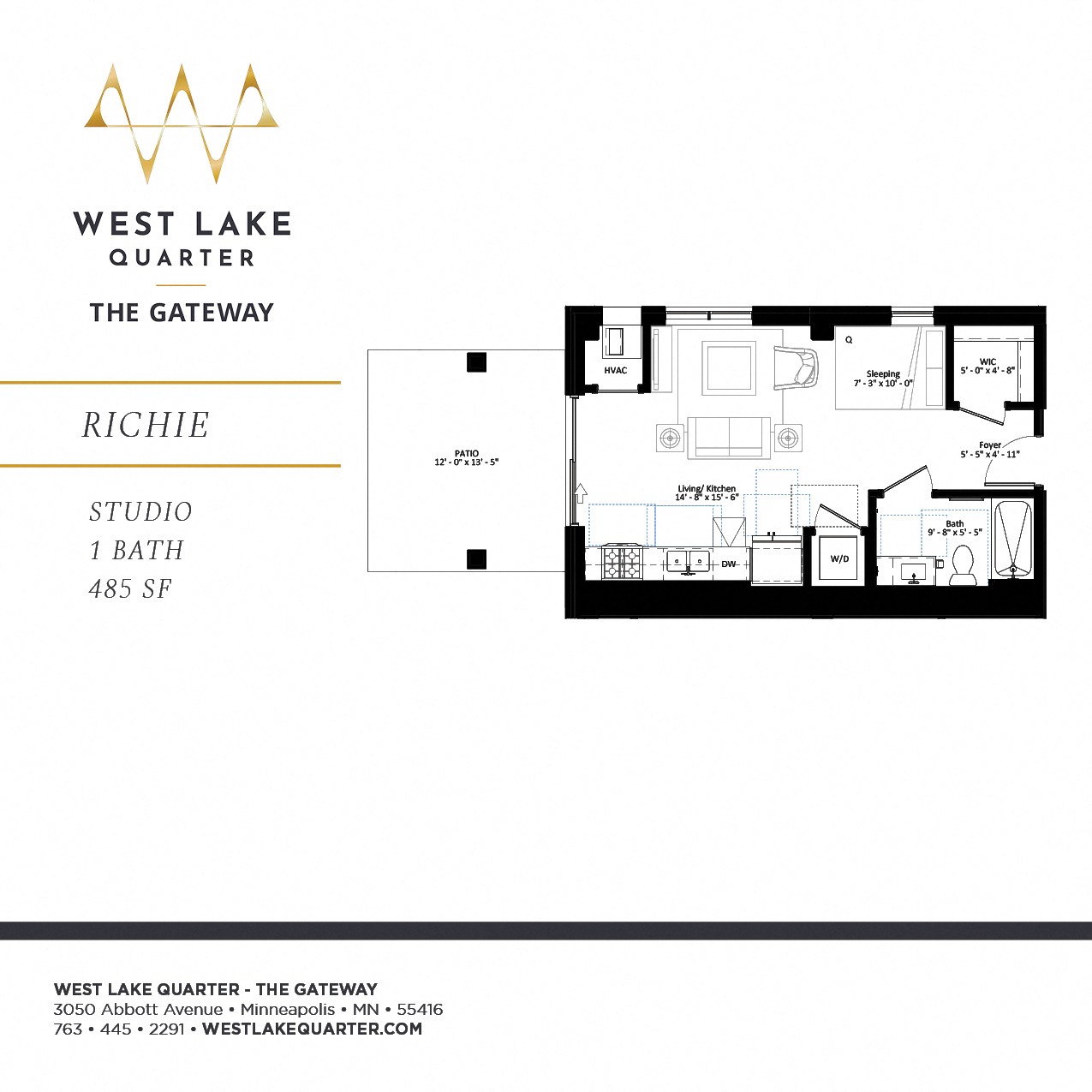 Richie studio floor plan at The Gateway at West Lake Quarter in Minneapolis, MN