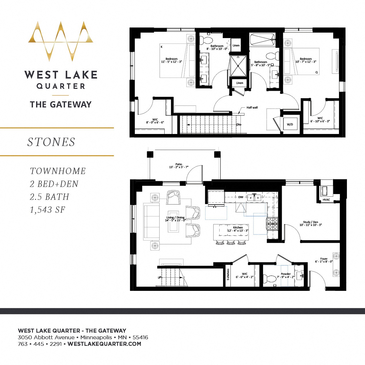 Stones two bedroom townhome floor plan at The Gateway at West Lake Quarter in Minneapolis, MN