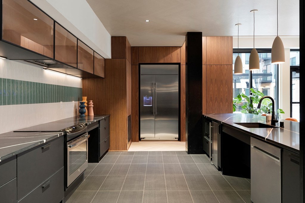Clubhouse Kitchen Area at The Hill Apartments, Saint Paul, MN, 55102