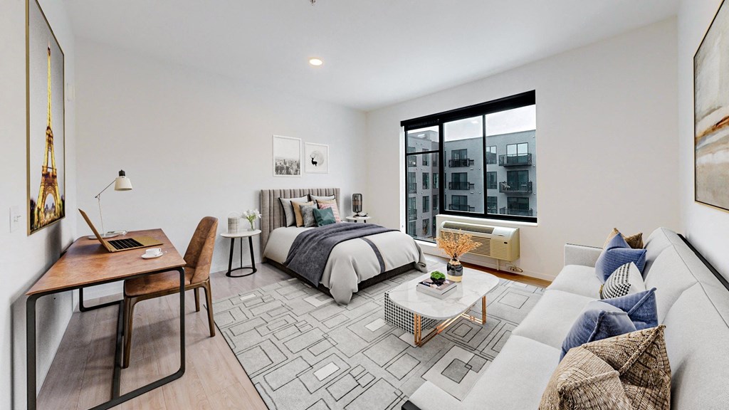 Bedroom With Work Desk at The Hill Apartments, Saint Paul, MN