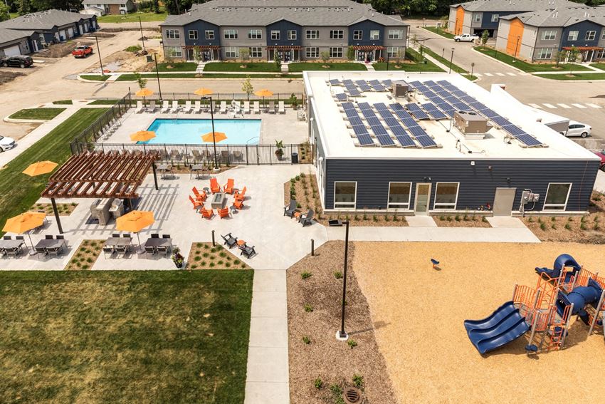 Aerial view of pool Aerial view of pool at The Liberty Apartments and Townhomes in Golden Valley - Photo Gallery