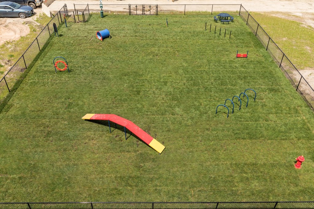 Aerial view of dog run at The Liberty Apartments in Golden Valley, MN