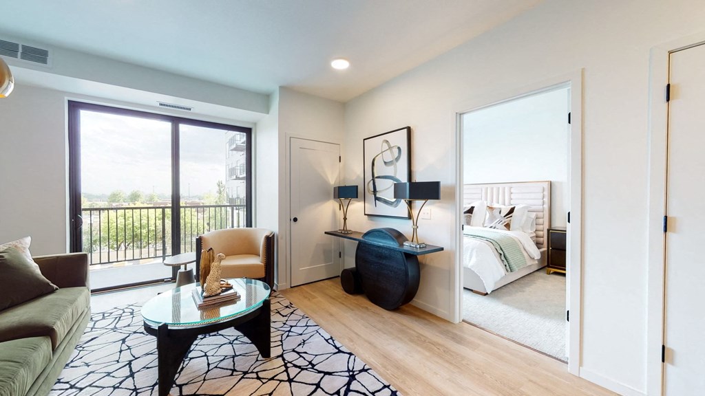 Living Room With Balcony at The Mason, Minnesota, 55114