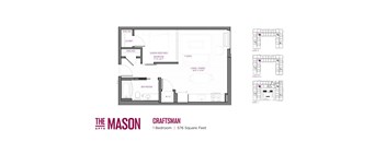 A floor plan for a one bedroom apartment at The Mason Apartments.
