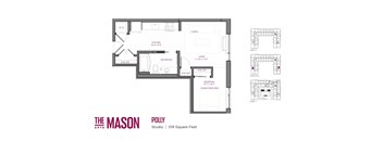 A floor plan for a studio apartment at 519 Square Feet.