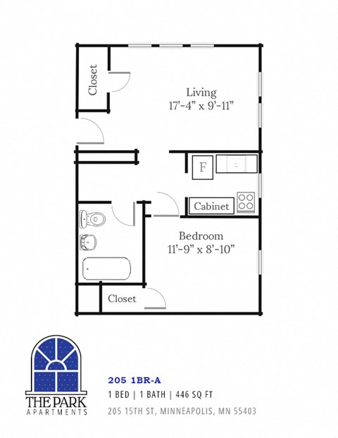 The One Bedroom Layout Floor Plan Details at The Park Apartments in Minneapolis, MN