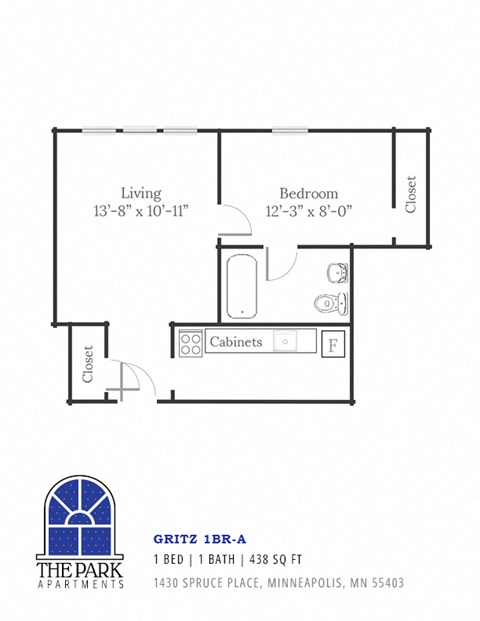 Floor Plan Layout Prints for The Gritz 1 Bedroom Floor Plan at The Park Apartments in Minneapolis, MN