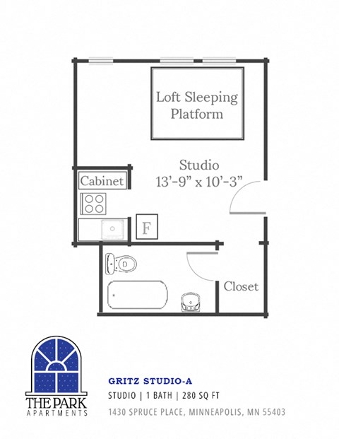 Gritz Studio Layout at The Park Apartments in Minnesota, 55403