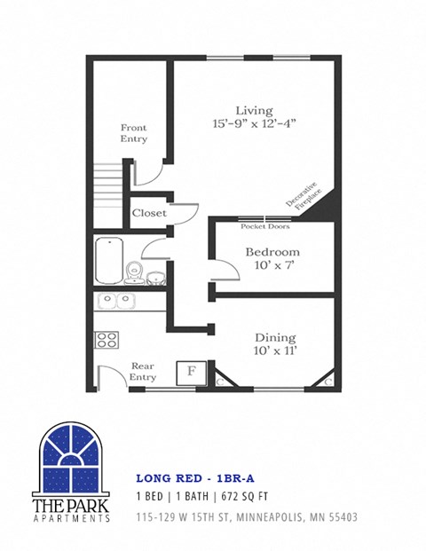 Long Red 1 Bedroom Apartment Layout at The Park Apartments in Minneapolis, MN 55403