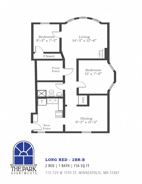 The Long Red 2 Bedroom floor Plan at The Park Apartments in Minneapolis, MN