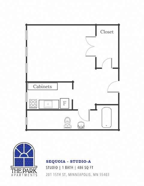 Sequoia Studio Apartments A Floor Plan Blue Prints at The Park Apartments in Minneapolis, Minnesota, 55403