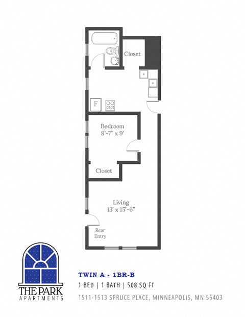 Floor Plan Blue Prints for a One Bedroom Apartment at The Park Apartments in Minnesota, 55403