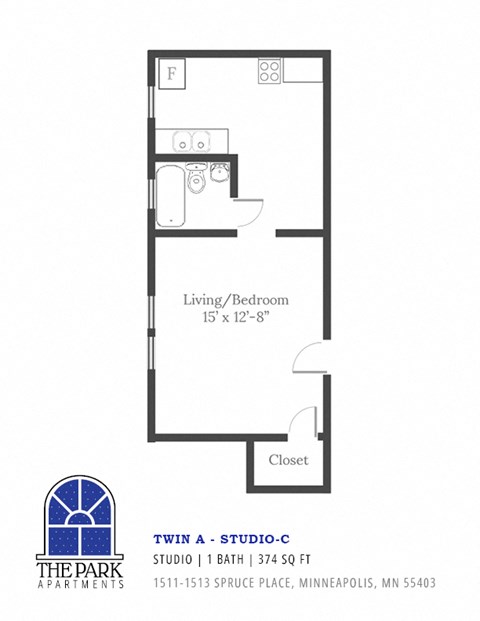 Floor Plan Blueprint for a Cozy Studio Apartment at The Park Apartments in Minneapolis, MN 55403