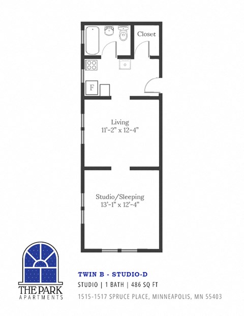 Floor Plan Blueprints of a Spacious Studio Apartment at The Park Apartments in Minneapolis, MN