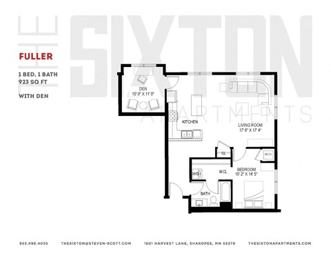 One bedroom apartment plus den The Sixton