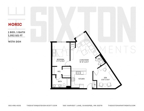 One bedroom apartment plus den The Sixton  Noric floorplan