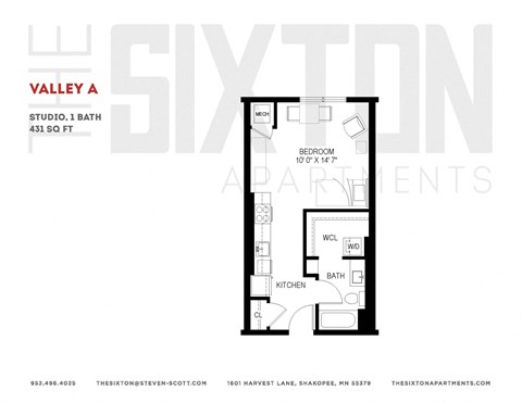 Studio Floor Plan at The Sixton, Minnesota, 55379