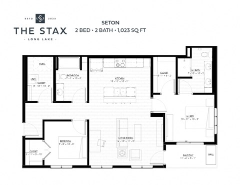 Seton 2 Bedroom Floor Plan at The Stax of Long Lake in Minnesota
