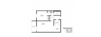 The Wigeon 1 bedroom floor plan drawing with extended cabinetry