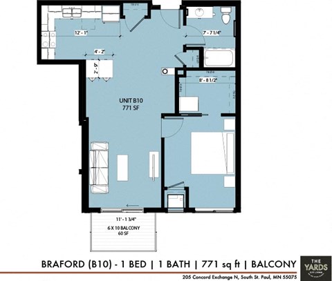 1 bed 1 bath floor plan Fat The Yards, Minnesota, 55075