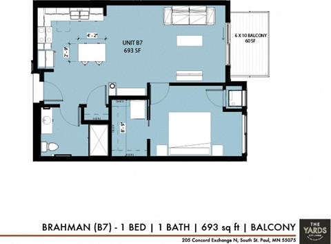 a floor plan of a bedroom apartment at The Yards and Backyards, Minnesota, 55075