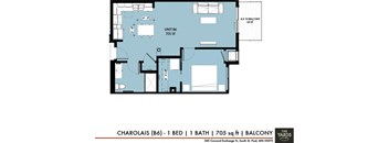 a floor plan of a bedroom apartment at The Yards and Backyards, Saint Paul, 55075