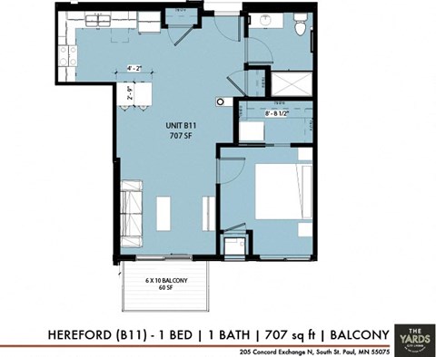 a floor plan of a bedroom apartment at The Yards and Backyards, MN 55075