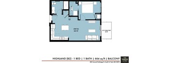 1 bed 1 bath floor plan A at The Yards, South St. Paul, MN