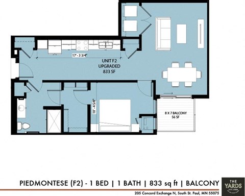 1 bed 1 bath floor plan Lat The Yards, South St. Paul, MN, 55075